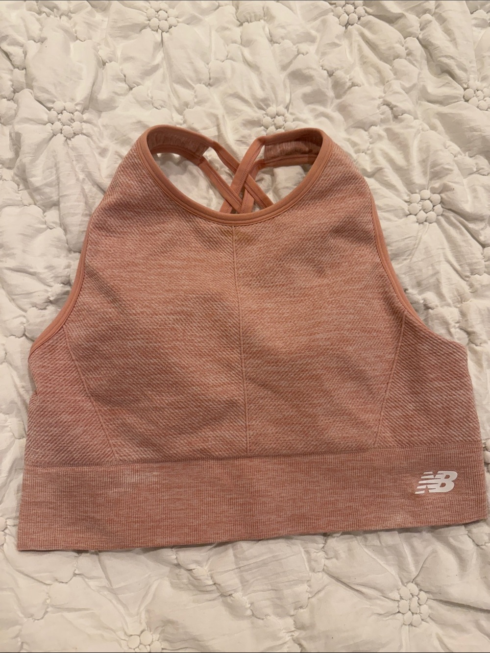 New Balance Peach-Pink High Neck Sports Bra with Crisscross Back